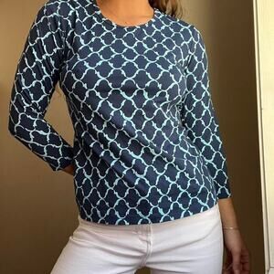 J. McLaughlin Catalina Cloth Signature Top Geometric Navy Blue Size Large